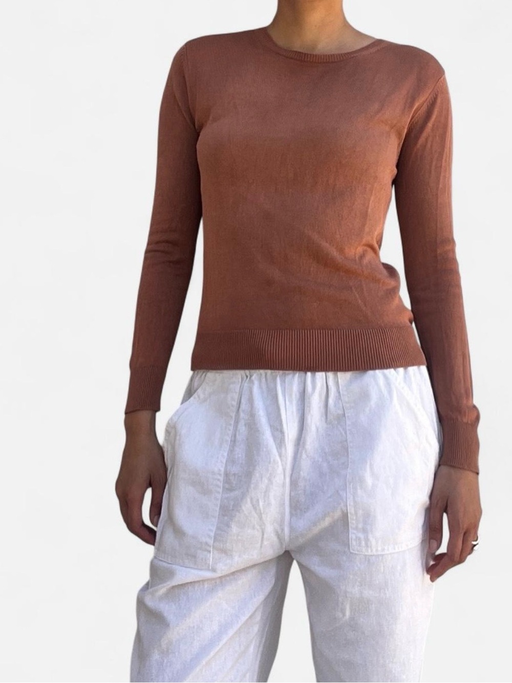 August Silk Lightweight Crewneck Sweater — Rust